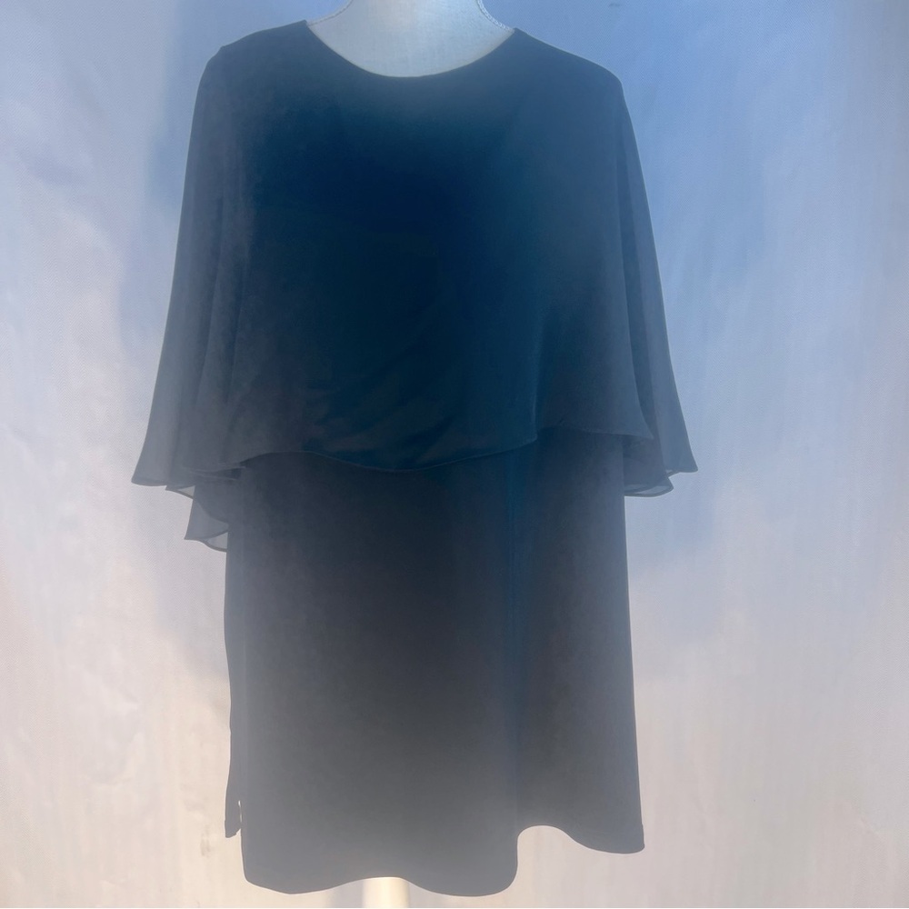 Alisha D Black Cocktail Dress Cape Overlay Sleeveless XL👍